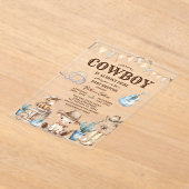 Onze Kleine Cowboy Wild West 1e Verjaardag Cactus Acryl Uitnodigingen (Laagn)