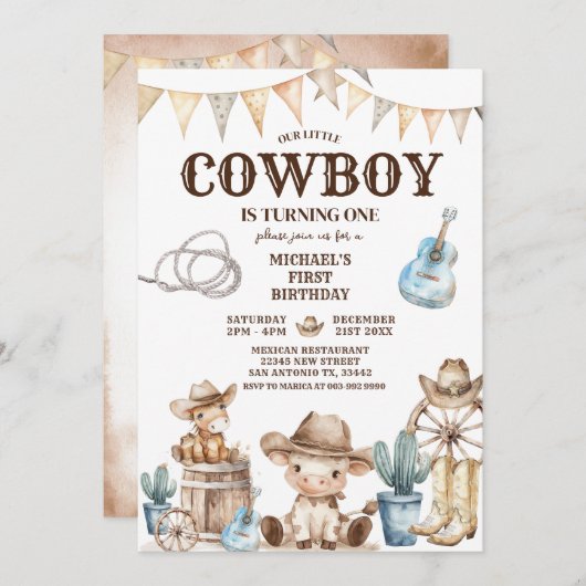 Onze Kleine Cowboy Wild West 1e Verjaardag Kaart (Voorkant / Achterkant)