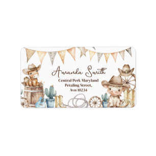 Onze kleine Cowboy Wild West Baby shower adres Etiket