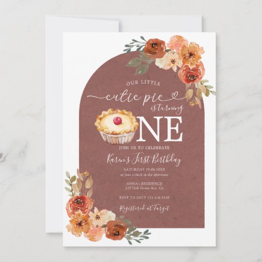 Onze Kleine Cutie Pie Boho Boog Bloemen 1e Verjaar Kaart (Voorkant)