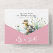 Onze kleine eendje Waterverf Baby shower All In One Uitnodiging (Achterkant)