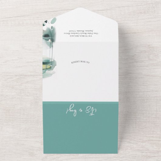 Onze kleine eendje Waterverf Baby shower All In One Uitnodiging (Buitenkant)