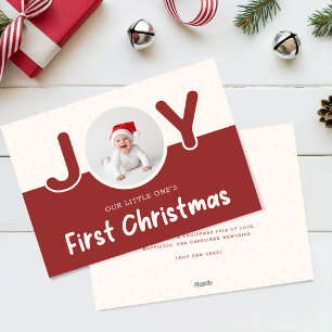 Onze Kleine Eerste Kerstmis Schattige Babyfoto Feestdagenkaart