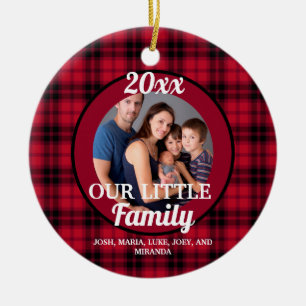 Onze Kleine Familie Foto Buffalo Plaid Kerstmis Keramisch Ornament