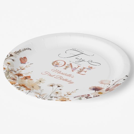 Onze kleine fee bloementuin eerste verjaardag papieren bordje (Gekanteld)