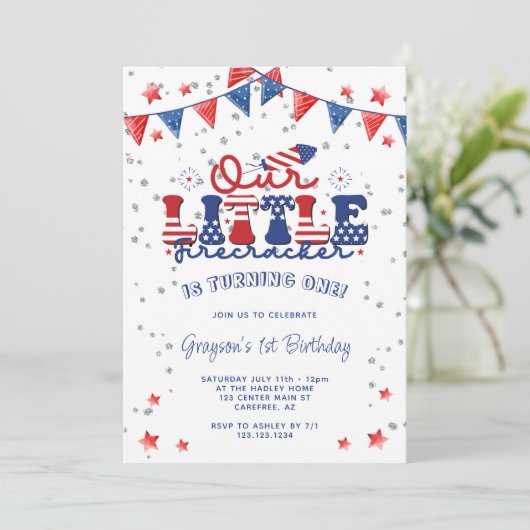 Onze Kleine Firecracker 1e Verjaardag Kaart (Staand voorkant)