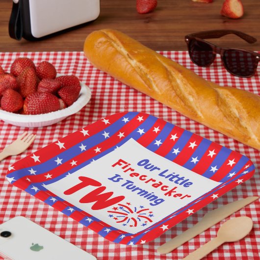 Onze kleine Firecracker 2de verjaardag Papieren Bordje (Picknick)