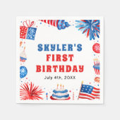 Onze Kleine Firecracker 4 juli 1 Verjaardag Servet (Voorkant)