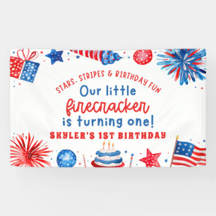 Onze Kleine Firecracker 4 juli 1 Verjaardag Spandoek