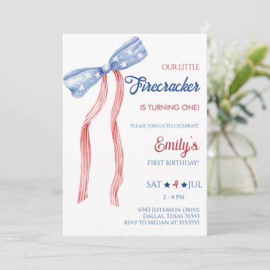 Onze kleine Firecracker boog verjaardag Kaart (Staand voorkant)