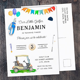 Onze Kleine Golfer Blauwe Karretje Hoed Kinderen G Briefkaart