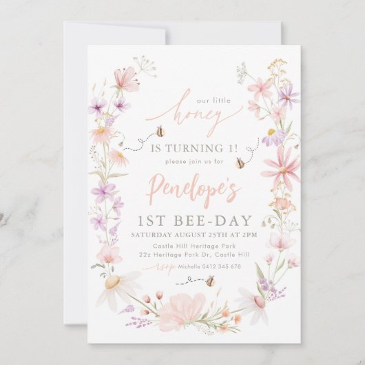 Onze kleine honingbloem Bee Meisjes 1e verjaardag Kaart (Voorkant)