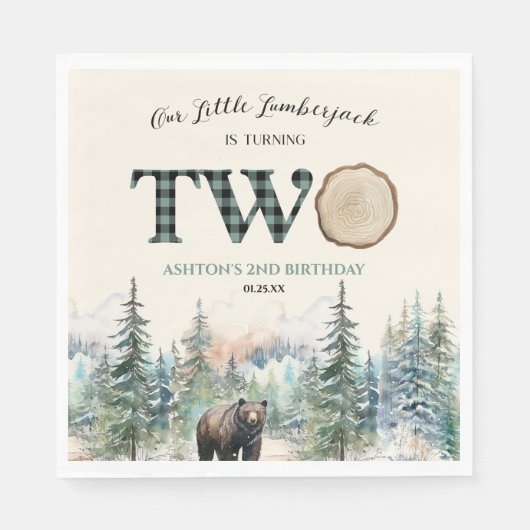 Onze kleine houthakker Beer 2e verjaardagsfeestje Servet (Voorkant)