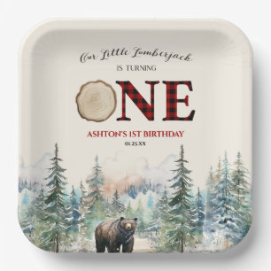 Onze kleine houthakker Beer rood 1e verjaardagsfee Papieren Bordje