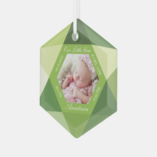 Onze kleine juweeltje augustus Birthstone Baby Geb Glas Ornament (Voorkant links)