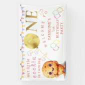 Onze kleine koekje draaien een leuke 1e verjaardag spandoek (Verticaal)