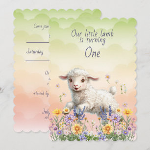 Onze Kleine Lam Is Eén Jaar Baby Verjaardag Kaart