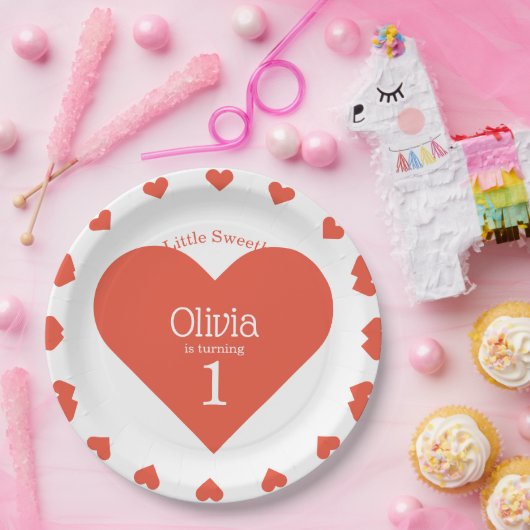 Onze kleine liefje eerste verjaardag rood hart papieren bordje (Feest)