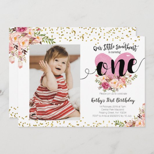 Onze kleine liefje verjaardagsfeestje uitnodiging, kaart (Voorkant / Achterkant)