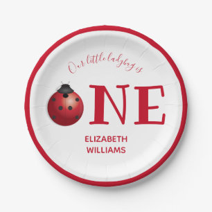 Onze kleine lieveheersbeestje een eerste verjaarda papieren bordje