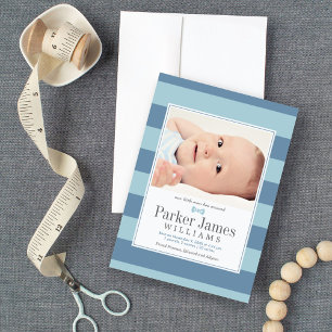 Onze kleine man Aqua Blue knappe babyjongen Geboor Aankondiging