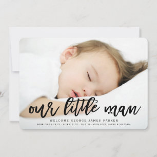 Onze Kleine Man Baby Jongen Foto Geboorteaankondig Aankondiging