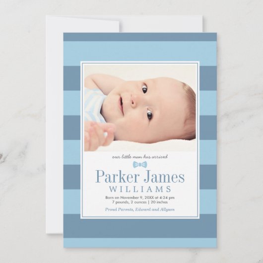 Onze kleine Man Blue Slate Handsome Baby Boy Birth Aankondiging (Voorkant)