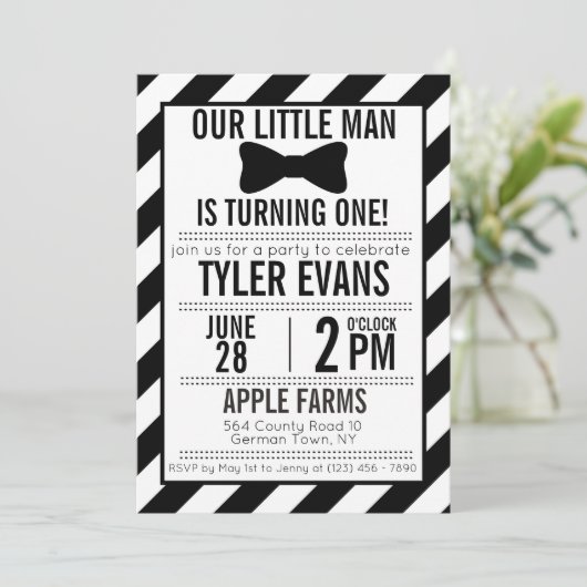 Onze kleine Man Bowtie Birthday-uitnodiging Kaart (Staand voorkant)