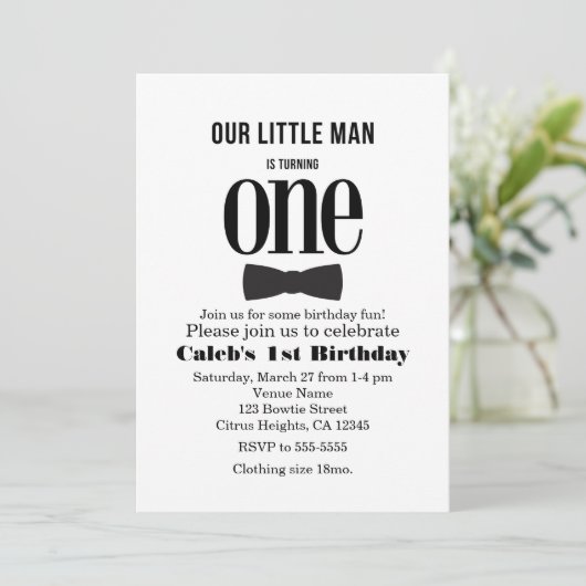 Onze kleine Man eerste 1e Verjaardag Bow stropdas Kaart (Staand voorkant)