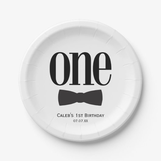 Onze kleine Man eerste 1e Verjaardag Bow stropdas Papieren Bordje (Voorkant)