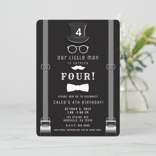 Onze kleine Man Hipster Suspenders Verjaardagsfees Kaart (Staand voorkant)