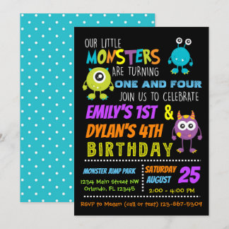 Onze kleine Monsters Joint Birthday Party nodigt u Kaart