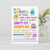 Onze kleine Monsters Joint Birthday Party nodigt u Kaart (Staand voorkant)