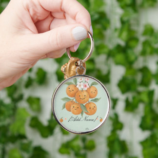 Onze Kleine Moppie Waterverf Mandarijn Oranje Bloe Sleutelhanger