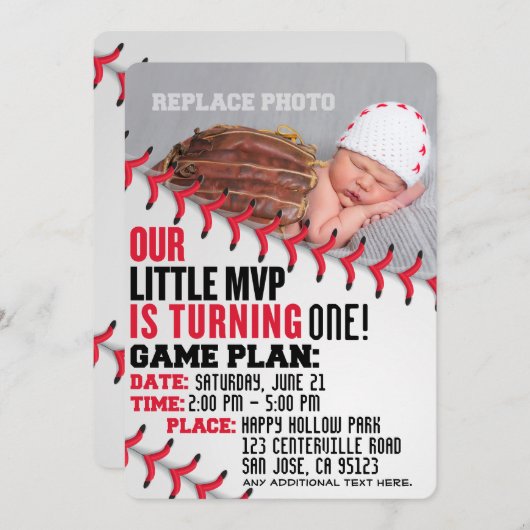 Onze kleine MVP honkbal verjaardag uitnodiging (Voorkant / Achterkant)