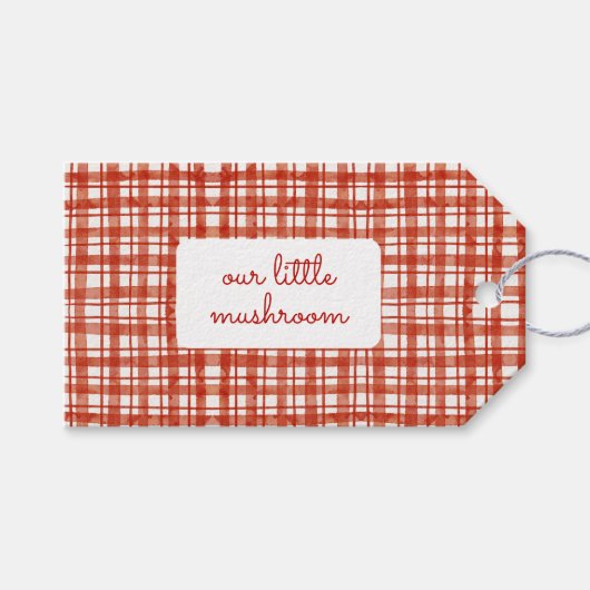 Onze kleine paddenstoel Plaid Baby shower dank u Cadeaulabel (Voorkant (Horizontaal))