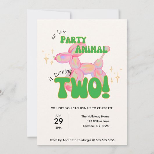 Onze kleine partij ballon dier 2e verjaardag kaart (Voorkant)
