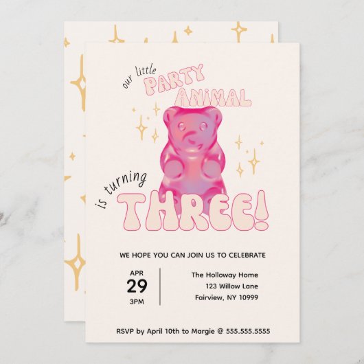 Onze kleine partij dier gummy Beer 3e verjaardag Kaart (Voorkant / Achterkant)