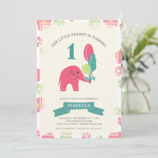 Onze kleine pinda olifant | Meisje 1e verjaardag Kaart (Staand voorkant)