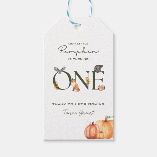 Onze kleine pompoen 1e verjaardag Bedankt Gift Lab Cadeaulabel (Voorkant)