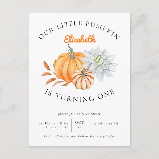 Onze Kleine Pompoen 1e Verjaardag Bloemrijke Herfs Briefkaart (Voorkant)