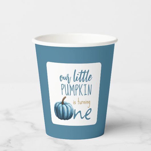 Onze kleine pompoen blauw 1e verjaardag papieren bekers (Voorkant)