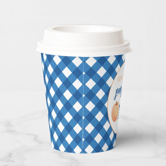 Onze kleine pompoen blauw plaid eerste verjaardag papieren bekers (Rechts)