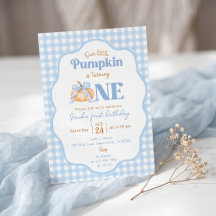 Onze Kleine Pompoen Blauwe Uitnodiging voor 1e Ver