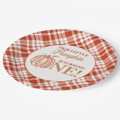 Onze Kleine Pompoen bloemenrood plaid 1e verjaarda Papieren Bordje (Gekanteld)