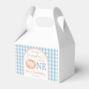 Onze kleine pompoen Boho Blue Gingham 1e verjaarda Bedankdoosjes