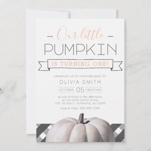 Onze Kleine Pompoen Buffalo Plaid Herfst 1e verjaa Kaart (Voorkant)