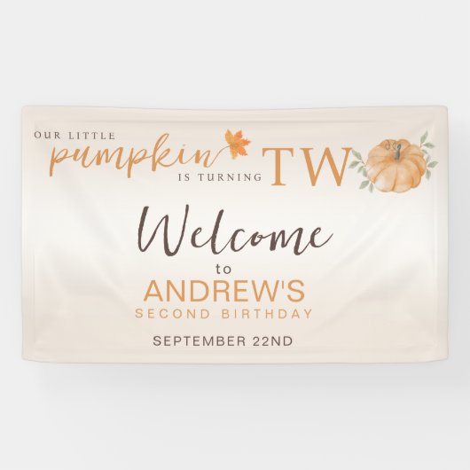 Onze kleine pompoen draaien TW Herfst 2e verjaarda Spandoek (Horizontaal)