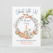 Onze kleine pompoen eerste verjaardag uitnodiging (Staand voorkant)