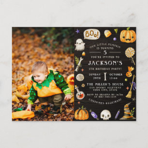 Onze kleine pompoen   Foto van Cute Halloween Birt Uitnodiging Briefkaart